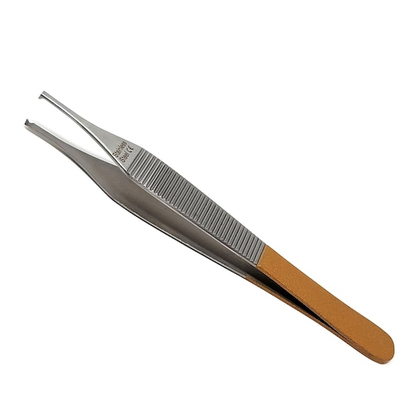 A2Z Scilab Flat Hollow Handle Tweezers, Toothed 4.75L, Stainless Steel, Gold Band A2Z-ZR897 - main